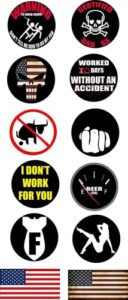 12 pcs construction worker hard hat sticker set, 2 inches - hardhat decals helmet label rude funny