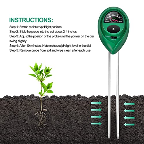 Soil PH Meter Soil Moisture Sensor 3-in-1 Soil Moisture/Light/pH Test Kit for Indoor/Outdoor Plants Care(No Battery Needed)