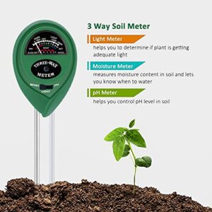 Soil PH Meter Soil Moisture Sensor 3-in-1 Soil Moisture/Light/pH Test Kit for Indoor/Outdoor Plants Care(No Battery Needed)