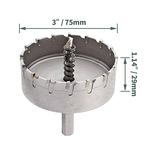 LDEXIN 3" / 75mm Cutting Dia. Tungsten Carbide Hole Saw Heavy Duty Thick Metal Sheet Wood Steel Cutter Drill Bits