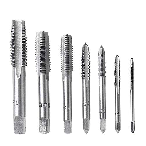 QISF 7Pcs Bearing Steel Metric Screw Thread Tap M3-M12 Plug Tap Set(Wrench is not include)