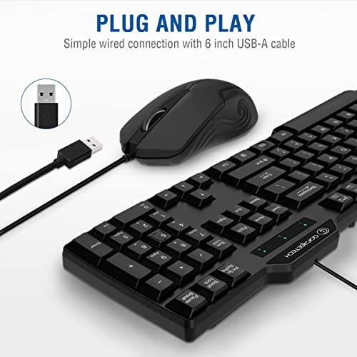 Wired Keyboard and Mouse Combo, Gofreetech Full-Size Keyboard and Mouse Combo with Optical 3 Button Mouse, USB Plug-and-Play, Compatible with Desktop, Laptop, Notebook, PC Windows