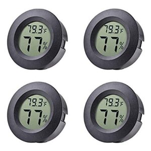 veanic 4-pack mini hygrometer thermometer fahrenheit or celsius meter digital lcd monitor indoor room round humidity temperature gauge for humidors home humidifiers car greenhouse babyroom