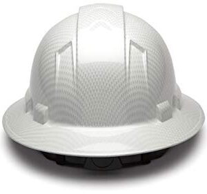 Pyramex Ridgeline Full Brim Hard Hat, 4-Point Ratchet Suspension, Shiny White Graphite Pattern