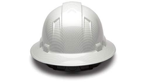 Pyramex Ridgeline Full Brim Hard Hat, 4-Point Ratchet Suspension, Shiny White Graphite Pattern