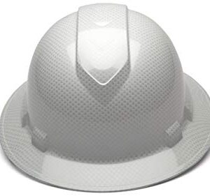 Pyramex Ridgeline Full Brim Hard Hat, 4-Point Ratchet Suspension, Shiny White Graphite Pattern