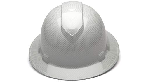 Pyramex Ridgeline Full Brim Hard Hat, 4-Point Ratchet Suspension, Shiny White Graphite Pattern