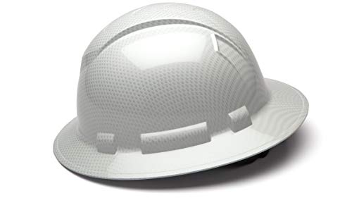 Pyramex Ridgeline Full Brim Hard Hat, 4-Point Ratchet Suspension, Shiny White Graphite Pattern