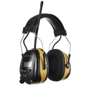 protear digital am fm radio headphones, ear protection noise reduction earmuffs, 25db nrr hearing protectors for lawn mowing and landscaping(yellow)