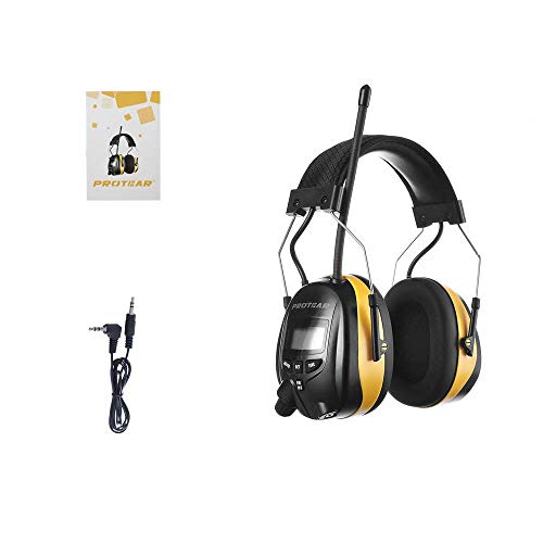 PROTEAR Digital AM FM Radio Headphones, Ear Protection Noise Reduction Earmuffs, 25dB NRR Hearing Protectors for Lawn Mowing and Landscaping(Yellow)