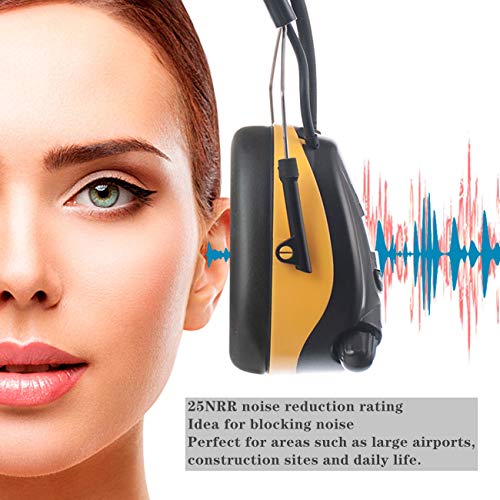 PROTEAR Digital AM FM Radio Headphones, Ear Protection Noise Reduction Earmuffs, 25dB NRR Hearing Protectors for Lawn Mowing and Landscaping(Yellow)