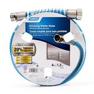 Camco 22813 4ft Premium Drinking Water Hose, Lead and BPA Free, Anti-Kink Design, 20% Thicker Than Standard Hoses 5/8" Inside Diameter, 4 Feet, Blue