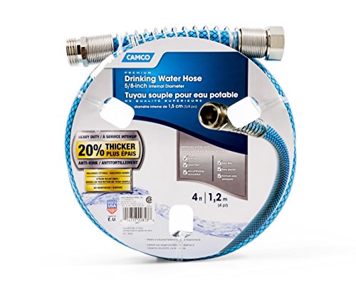 Camco 22813 4ft Premium Drinking Water Hose, Lead and BPA Free, Anti-Kink Design, 20% Thicker Than Standard Hoses 5/8" Inside Diameter, 4 Feet, Blue