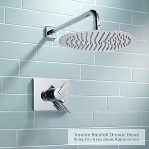 Voolan Rain Shower Head, High Flow Large Rainfall Showerhead Made of All Metal Stainless Steel, Waterfall Body Covering, Universal Wall and Ceiling Mount (12 Inch, Chrome)