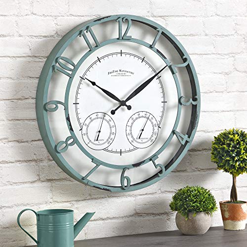 FirsTime & Co. Laguna Outdoor Wall Clock, 18", Aged Teal