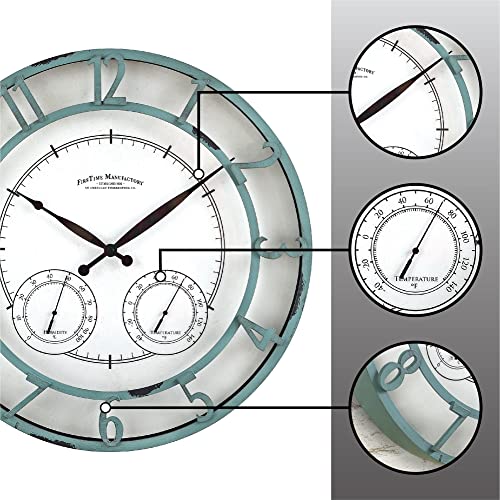 FirsTime & Co. Laguna Outdoor Wall Clock, 18", Aged Teal