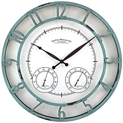 FirsTime & Co. Laguna Outdoor Wall Clock, 18", Aged Teal