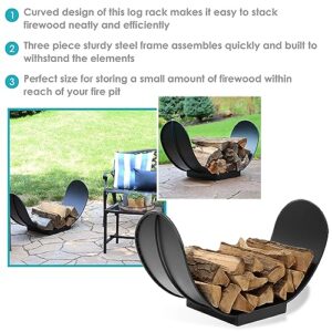 Sunnydaze Curved Firewood Rack - Indoor or Outdoor Fireplace or Fire Pit Wood Storage Holder - Durable Steel Construction with Powder-Coated Black Finish - 3-Foot