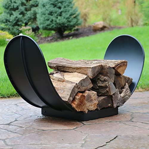 Sunnydaze Curved Firewood Rack - Indoor or Outdoor Fireplace or Fire Pit Wood Storage Holder - Durable Steel Construction with Powder-Coated Black Finish - 3-Foot