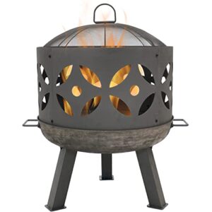 sunnydaze 26-inch cast iron retro fire pit bowl with handles and spark screen