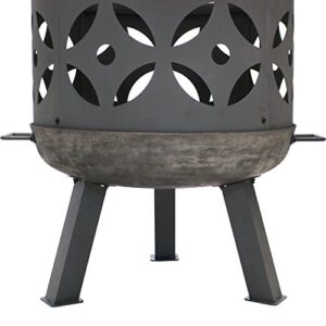 Sunnydaze 26-Inch Cast Iron Retro Fire Pit Bowl with Handles and Spark Screen