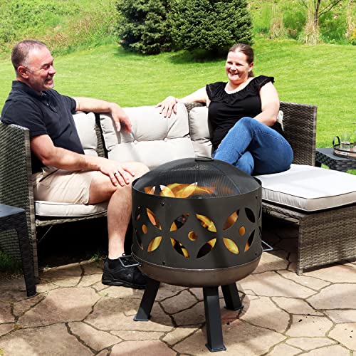 Sunnydaze 26-Inch Cast Iron Retro Fire Pit Bowl with Handles and Spark Screen