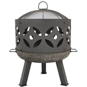 Sunnydaze 26-Inch Cast Iron Retro Fire Pit Bowl with Handles and Spark Screen