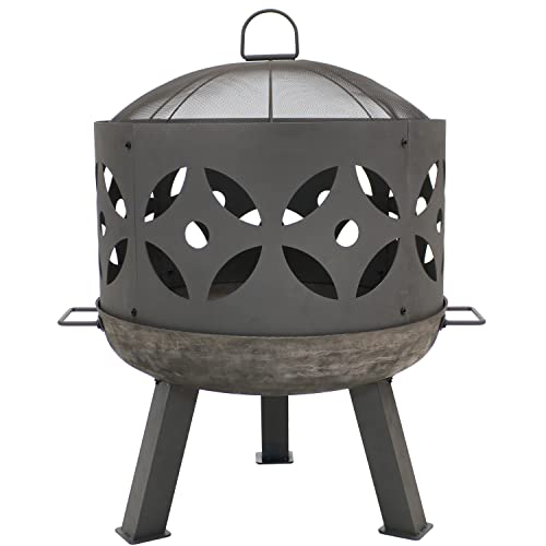 Sunnydaze 26-Inch Cast Iron Retro Fire Pit Bowl with Handles and Spark Screen