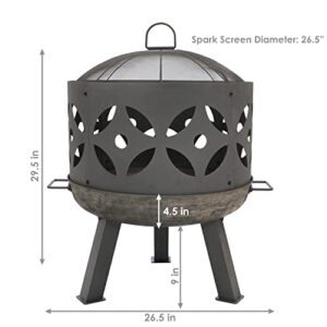 Sunnydaze 26-Inch Cast Iron Retro Fire Pit Bowl with Handles and Spark Screen