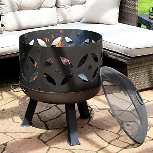 Sunnydaze 26-Inch Cast Iron Retro Fire Pit Bowl with Handles and Spark Screen