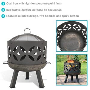 Sunnydaze 26-Inch Cast Iron Retro Fire Pit Bowl with Handles and Spark Screen