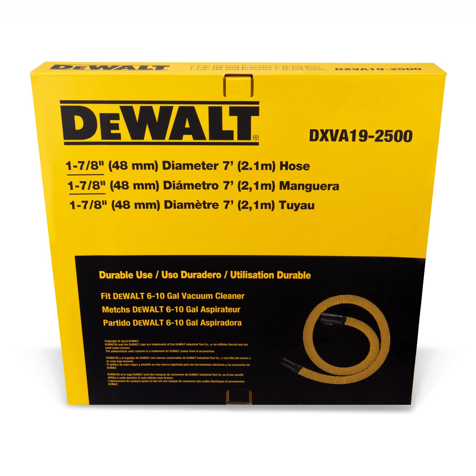 DeWalt DXVA19-2500 Ultra Durable Vacuum Hose Shop Vacuum Accessories 1-7/8", Yellow