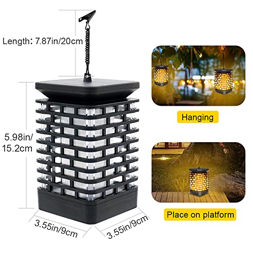 Arzerlize Solar Lanterns Outdoor Hanging Lights Waterproof, Usb or Solar Powered Flickering Flame Hanging Lantern Lights Outdoor Christmas Decoration for Garden Patio Porch Camper Deck 99LED Yellow 2P