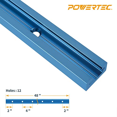 POWERTEC 71373 48 Inch Double-Cut Profile Universal T-Track with Predrilled Mounting Holes, 4 Pack, Aluminum T Track for Woodworking Jigs and Fixtures, Drill Press Table, Router Table, Workbench