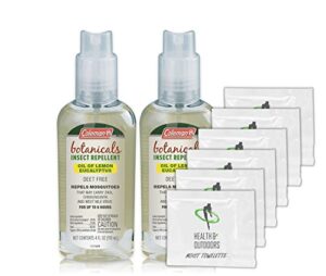 coleman botanicals lemon eucalyptus insect repellent deet free - 4oz. pump - 2 pack - w/ (6) healthandoutdoor hand wipes