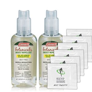 Coleman Botanicals Lemon Eucalyptus Insect Repellent DEET Free - 4oz. Pump - 2 Pack - w/ (6) Healthandoutdoor Hand Wipes