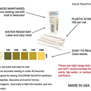 Extra High-Level Chlorine Test Strips, 0-10,000 ppm [Vial of 100 Strips]