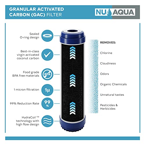 NU Aqua Platinum Series Reverse Osmosis Water Filtration System Replacement Granular Activated Carbon GAC Filters Universal RO System Cartridges (4)