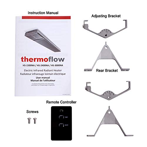 Thermoflow Far Infrared Space Heater with No Glare, Electric Indoor/Outdoor Ceiling/Wall Heater, Quiet Patio Heat with Timer & Remote, HS1800NA 1800W / 900W at 240 Volts Hard Wired