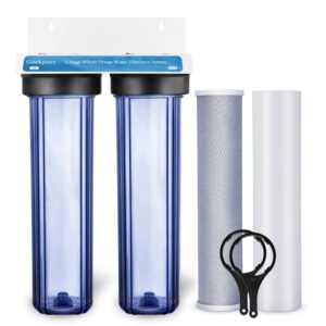 geekpure 2 stage whole house water filter system with 20-inch big clear filter housing -1" npt