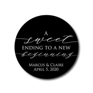 a sweet ending to a new beginning- wedding favor stickers