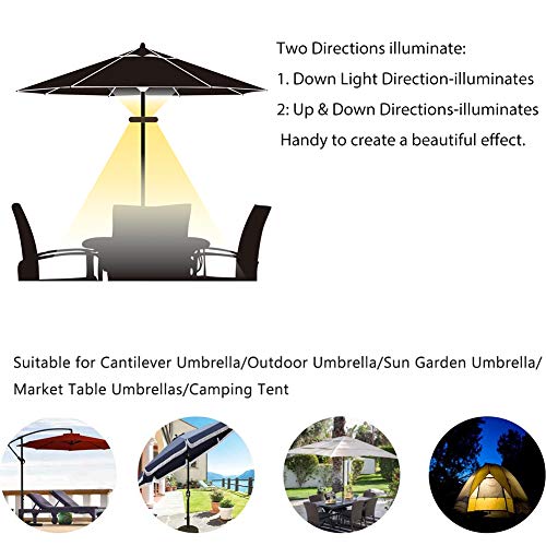 Patio Umbrella Lights Battery Operated, 3-Ways Switch, ZHONGXIN Warm White LEDs-Dual Up & Down Directional Lighting, Umbrella Pole Light for Patio Umbrellas, Camping Tents or Outdoor Use …