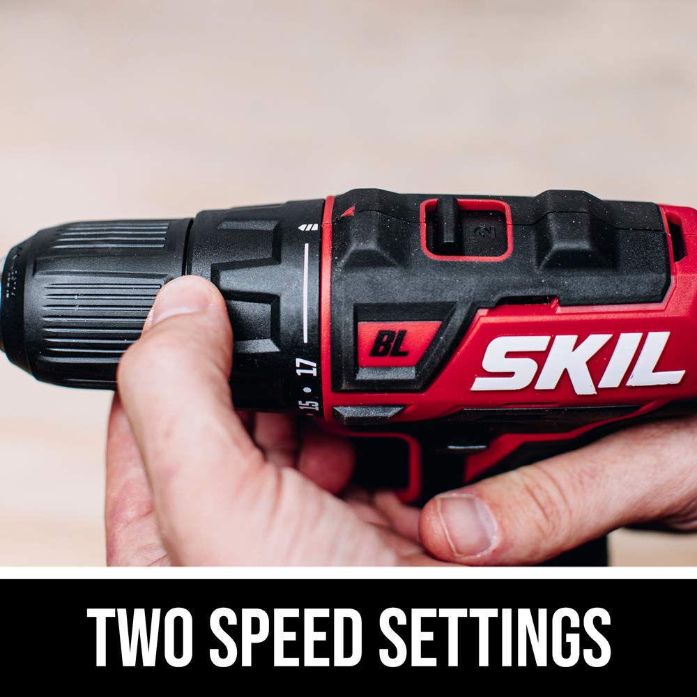 SKIL 2-Tool Combo Kit: PWRCore 12 Brushless 12V 1/2 Inch Cordless Drill Driver and 100 Foot Laser Distance Measurer and Level, Includes 2.0Ah Lithium Battery and PWRJump Charger - CB737501