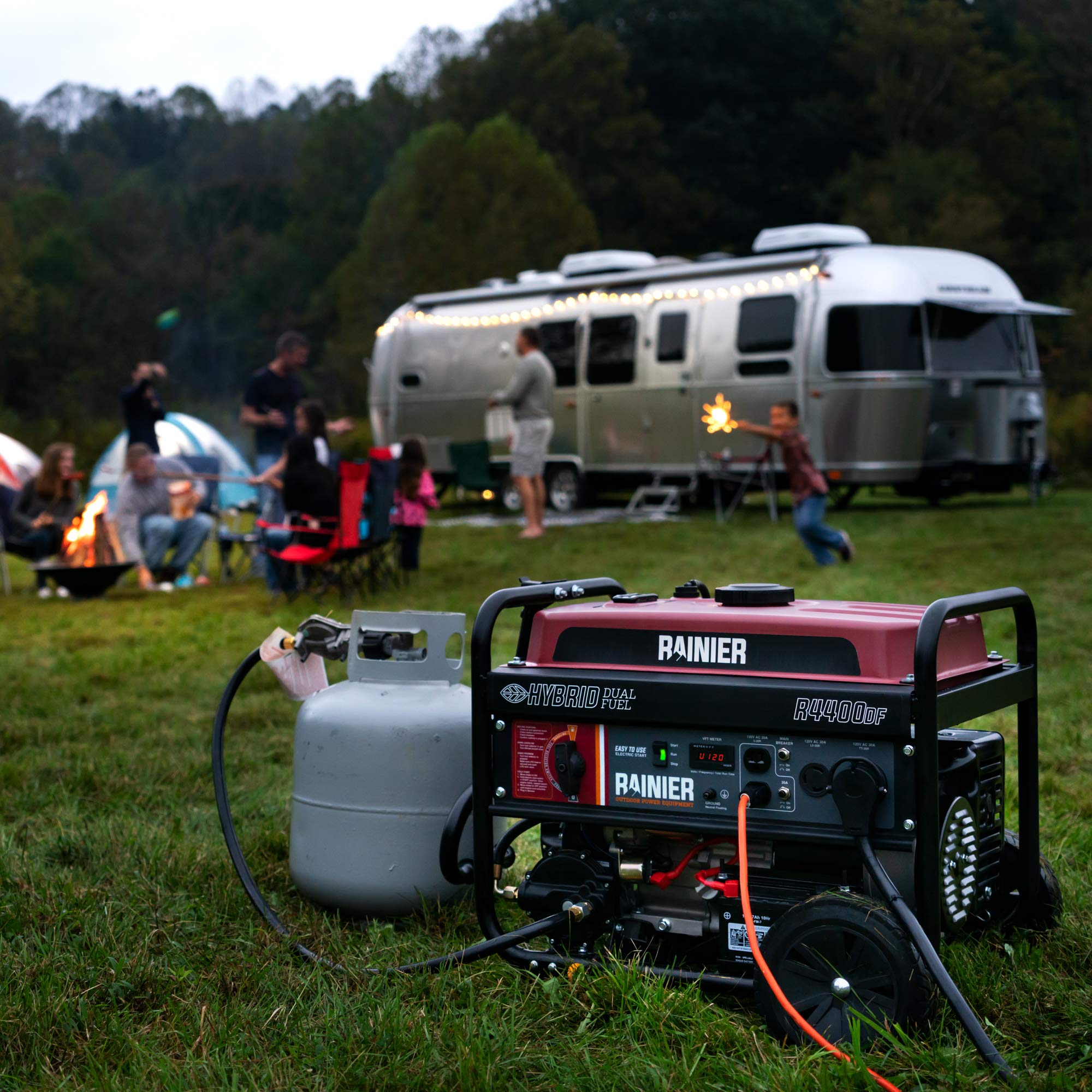 RAINIER R4400DF Dual Fuel (Gas and Propane) Portable Generator with Electric Start - 4400 Peak Watts & 3600 Rated Watts - CARB Compliant