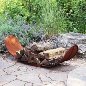 Sunnydaze Curved Firewood Log Rack - Durable Corten Steel Construction with Rust-Like Finish - Easy to Assemble - 4-Foot