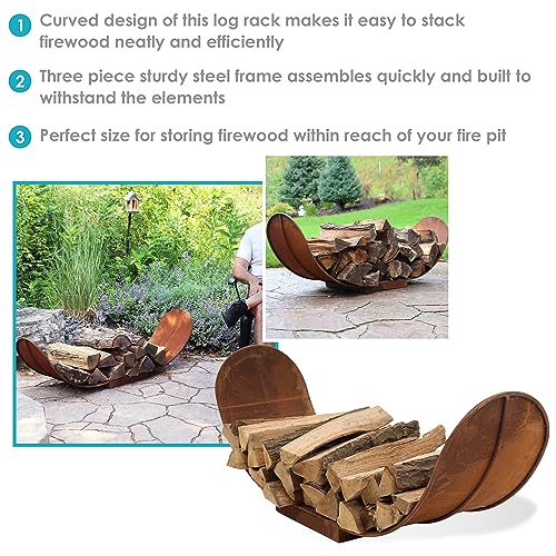 Sunnydaze Curved Firewood Log Rack - Durable Corten Steel Construction with Rust-Like Finish - Easy to Assemble - 4-Foot