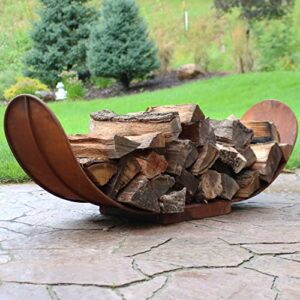 Sunnydaze Curved Firewood Log Rack - Durable Corten Steel Construction with Rust-Like Finish - Easy to Assemble - 4-Foot