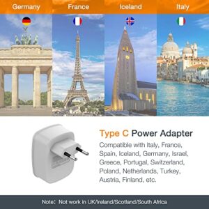 European Travel Plug Adapter, TESSAN International Power Plug with 2 USB Ports, Type C Outlet Adaptor Charger for US to Most of Europe EU Iceland Spain Italy France Germany