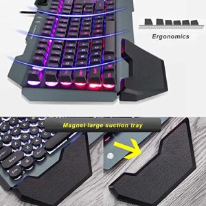 FELiCON Wired Game Keyboard and Mouse Combo, RGB LED Backlit Mechanical Feel Keyboard with Hand Rest Phone Holder,and 6 Button 3200 DPI Mice and Large RGB Mouse Pad for Computer Gamer Office