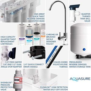 Aquasure Premier Advanced 4-Stage Reverse Osmosis Filtration System with Alkaline Remineralization Filter, Tank & Drinking Water Faucet | 75 GPD, Restores Minerals, pH+, Removes 99% of Contaminants